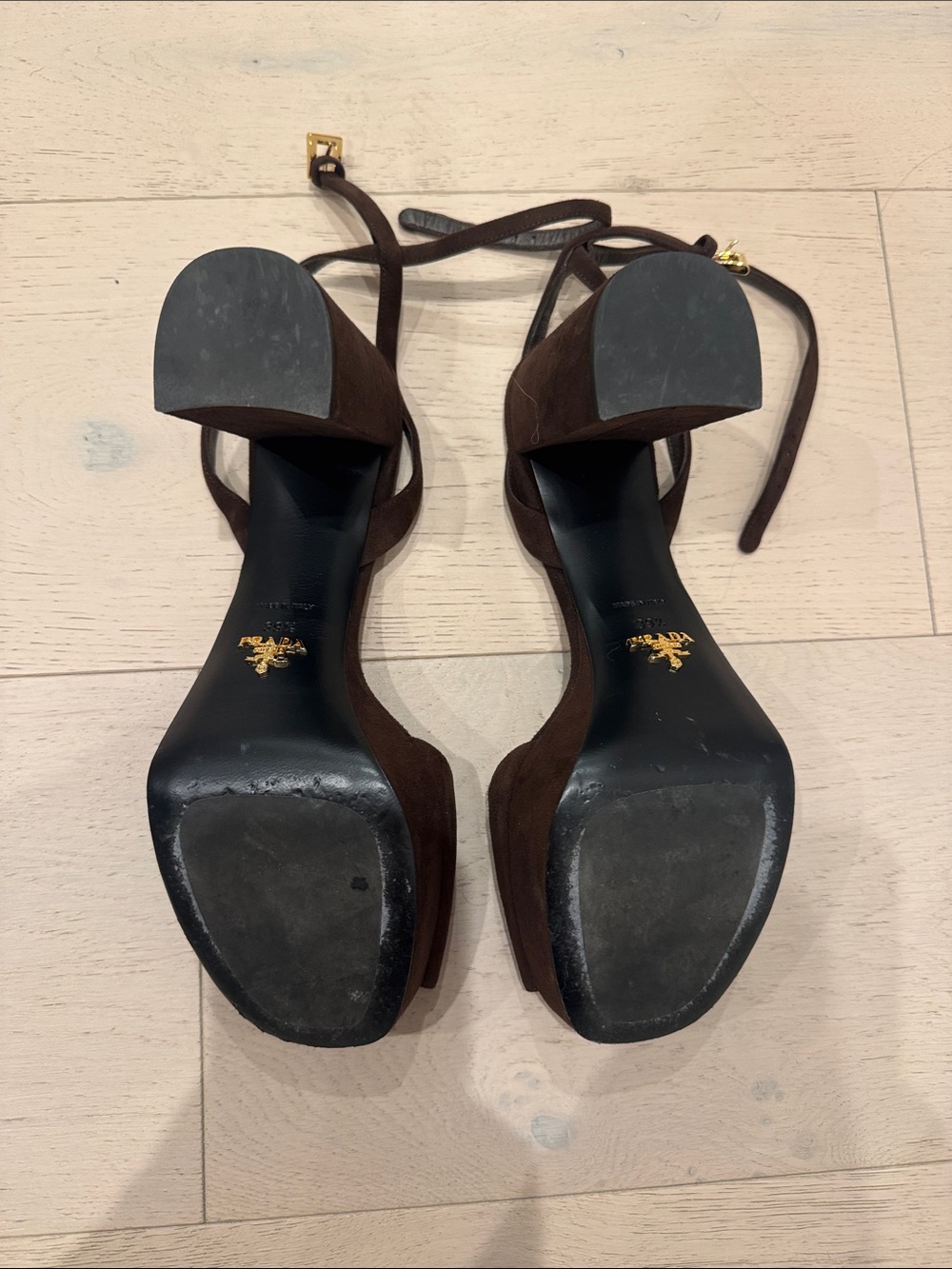 Prada Dark Brown Suede Slingback Block Heels - Picture 4 of 4